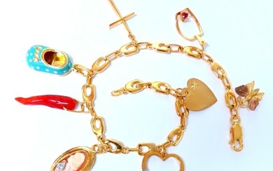 Eight Charms Link Bracelet 14kt gold 7.5 inch 14gm