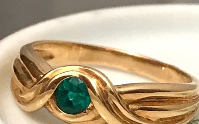 Élégantejonc ancienne - 18 kt. Yellow gold - Ring Emerald