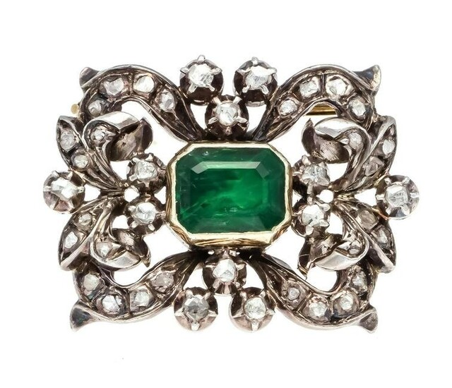 Emerald diamond rose brooch G