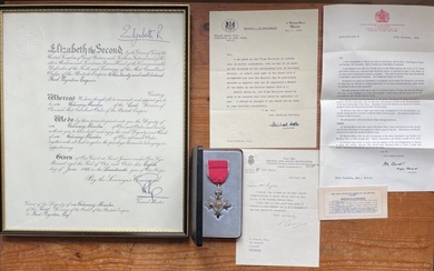 [England - Queen Elizabeth II era] - Queen Elizabeth II & Prince Philip Signed MBE Certificate Royal Document in a Frame - 1968