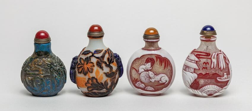 Estate Chinese Overlay Glass Snuff Bottles