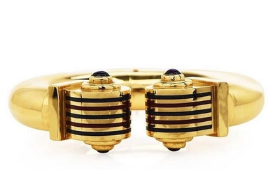 Estate High polish Italian Gold Amethyst Enamel Cuff Bangle Bracelet