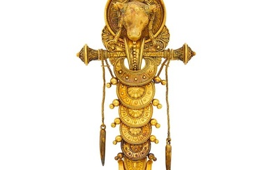 Etruscan Revival Gold Bull’s Head Brooch, Attributed to Ernesto Pierret