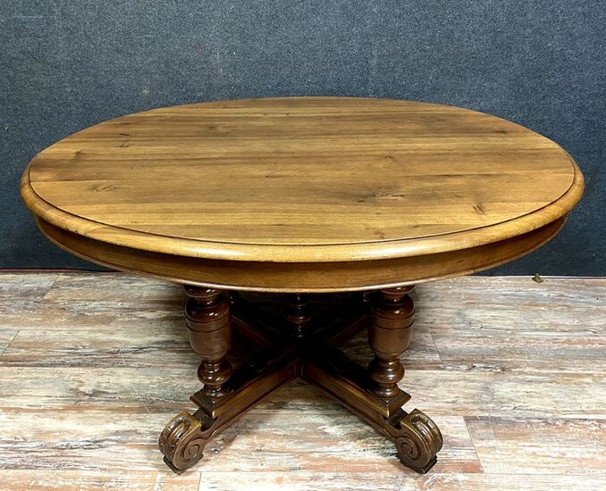 Extendable table Napoleon III period in solid walnut with blond patina - Walnut - Mid 19th century