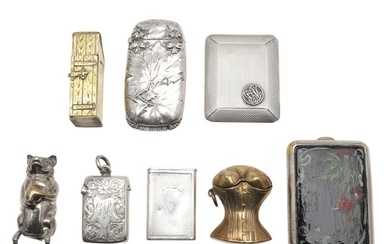 FOUR VARIOUS SILVER VESTA CASES. including one with engine-t...