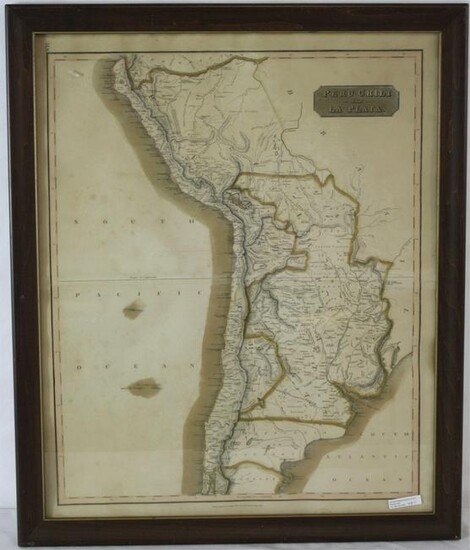 FRAMED AND GLAZED MAP OF PERU, CHILE, AND LA