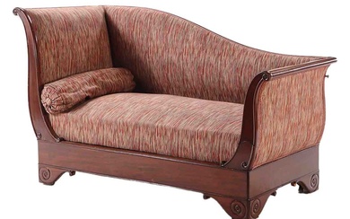 FRENCH RESTORATION MAHOGANY SETTEE WITH FOLD DOWN END FOR NAPPING.