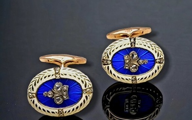 Fabergé - Cufflinks A Fabergé Imperial Russian Russian 56 Gold Enamel Diamond Cufflinks Circa 1890