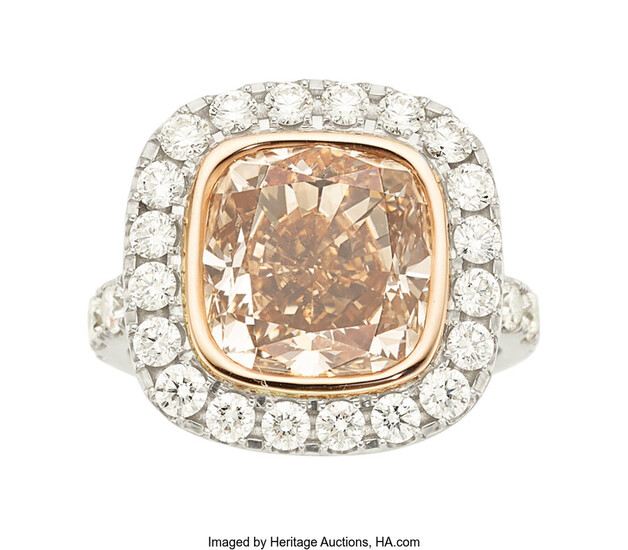 Fancy Yellowish Brown Diamond, Diamond, Platinum, Rose Gold Ring...