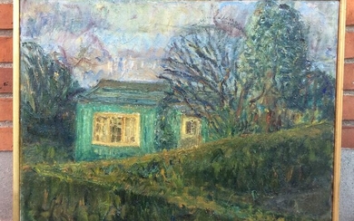 SOLD. Flemming Bergsøe: A house in a garden. Signed FB. Oil on canvas. Frame size 53 x 67 cm. – Bruun Rasmussen Auctioneers of Fine Art