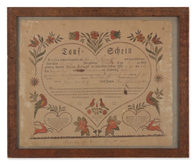 Fraktur Birth and Baptismal Certificate of Daniel Fasnacht, Earl Township, Lancaster County, Pennsylvania, Dated November 4, 1799