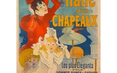 Framed Jules Cheret Antique Poster, Halle aux Chapeaux
