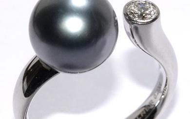 Free resizing up to 60/19.1 mm - 18 kt. White gold - Ring, Set - 0.20 ct Diamond - pearl