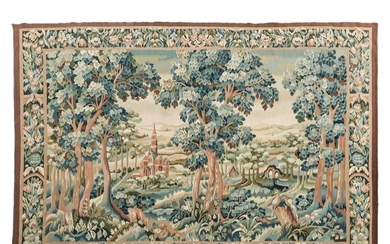 French Antique Flemish Style Landscape Tapestry