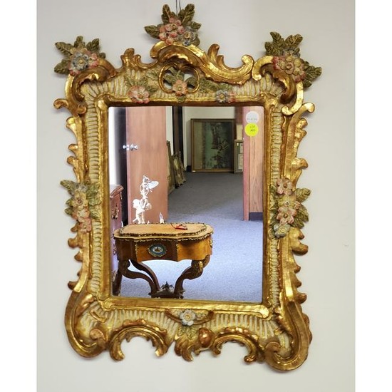 French Carved Wood and Hand Painted Mirror