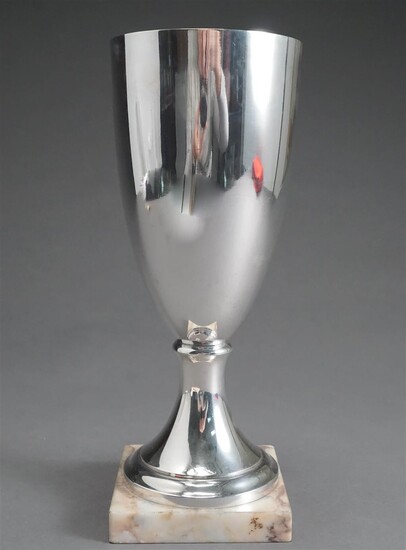 French Silver Plate Vase on Marble Stand, H: 11-1/8 in