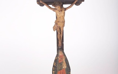 French early 18th Century Carved And Painted Wooden Crucifix