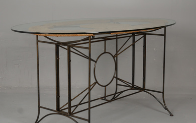 GARDEN TABLE, wrought and rattan, 19/2000's.