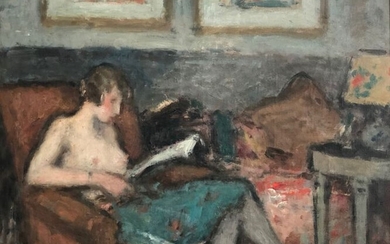 Georges D'Espagnat (1870-1950) - La femme du peintre dans un intérieur