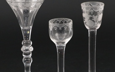 Georgian Engraved Glass Wine and Liquor Glasses