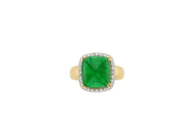 Gold, Cabochon Emerald and Diamond Ring