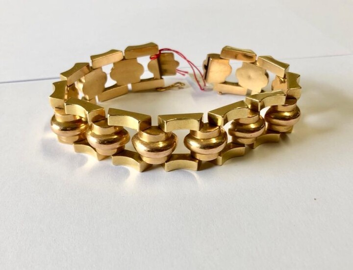 Gold tank bracelet 750 thousandths of two tone 49 g, master goldsmith GM - Length 19.5 cm
