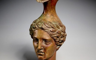 Grand Tour bronze figural oinochoe jug