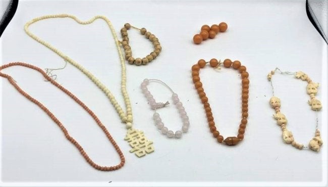 Group Lot Necklaces Inc. Amber Beads, Carved Elephants