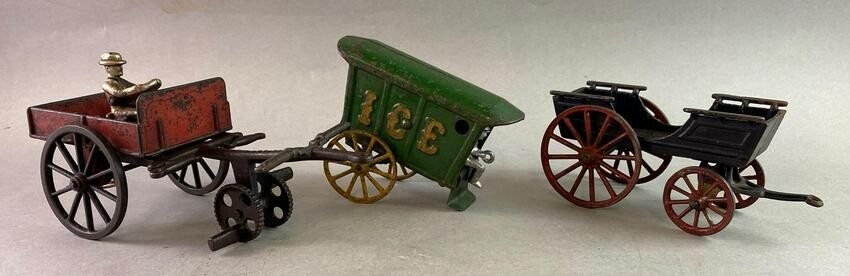 Group of 3 Antique Cast Iron Wagons