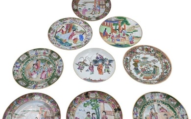 Group of Nine Famille Rose Plates