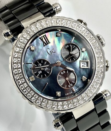 Guess Collection - 106 Diamonds Black Ceramic Mother of Pearl Dial Chronograph GC Precious Collection Swiss Made- A22102M2 - Women - 2011-present