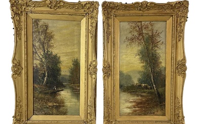 H WALLIS; pair of oils on canvas, rural scenes, a...