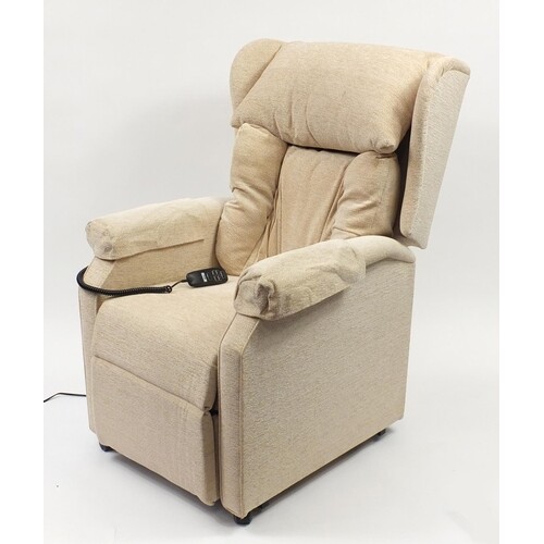 HSL beige upholstered electric rise and recline arm chair