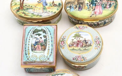 Halcyon Days Twenty-Fifth Anniversary "The Tea Party" and Other Enameled Boxes