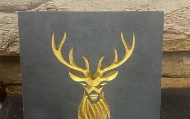 Hand Carved Stag Head with gold painted , Louis Francis — Francis Stone Design