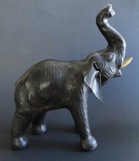 Handcrafted Large Leather Elephant Statue 1960s India