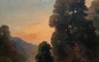 Henry Marko (1855-1921) - Paesaggio lacustre al tramonto