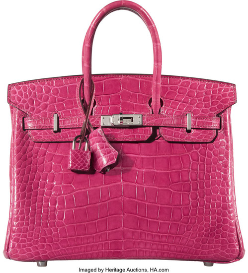 Hermès 25cm Shiny Fuchsia Alligator Birkin Bag and Twilly...