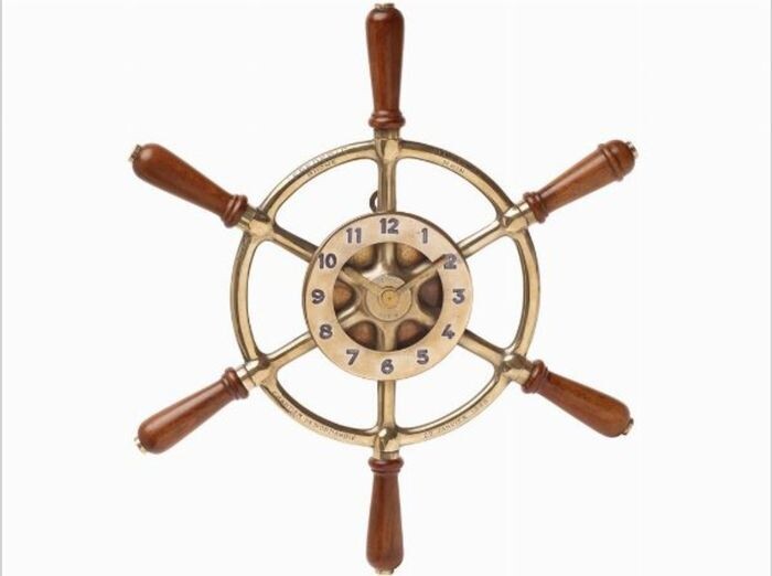 Hermes Ships Wheel Wall Yacht Clock - Brass - 1940