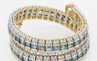 (IGI Certified) - (Fancy Sapphire) 7.59 Cts (62) Pcs - (Diamond) 1.90 Cts (248) Pcs - 14 kt. Bicolour - Bracelet
