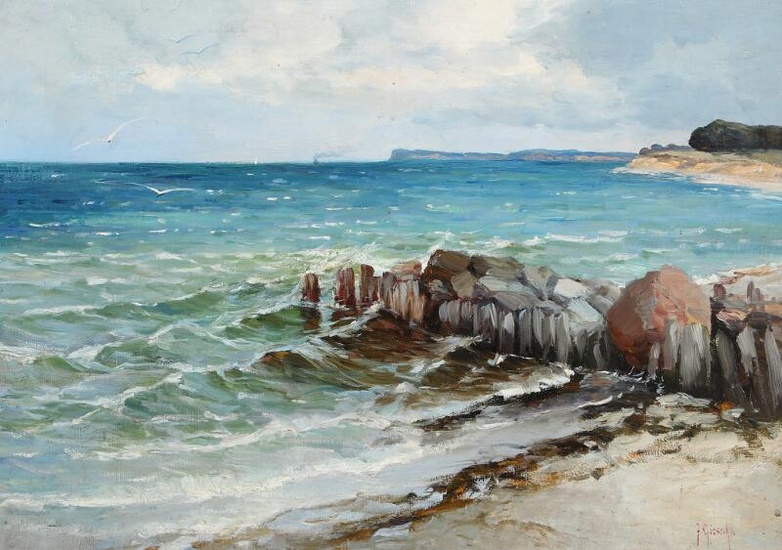 Ida Giesecke (b. 1866, d. 1931) Coastal scenery from Rügen with seagulls...