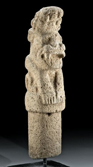 Important Maya Stone Post - Jaguar & Maize, ex Museum