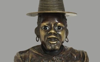 Inkwell depicting a Moorish Male Bust with glass eyes - Vienna Bronze - Bronze (cold painted) - Circa 1900