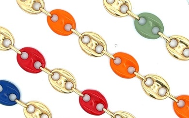 Italian Mariner Alternating 14 Karat Yellow Gold Enamel Link Bracelet
