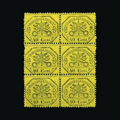 Italy - States - Papal States : 1868 40c yellow (Sassone 29a...
