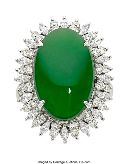 Jadeite Jade, Diamond, White Gold Ring-Dant Stones: Jadeite jade...