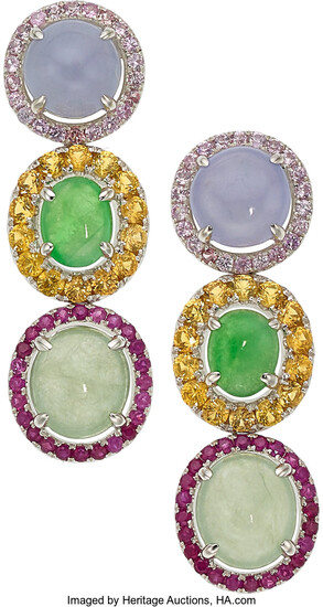 Jadeite Jade, Multi-Stone, White Gold Earrings The earrings feature...