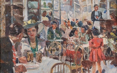 James Le Jeune RHA, Irish/Canadian 1910¬®1983 - Le Touquet, Cafe Scene; oil on canvas, signed lower left 'J. Le Jeune', 30 x 38 cm (ARR)