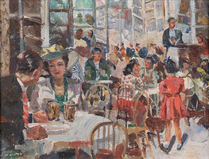 James Le Jeune RHA, Irish/Canadian 1910¬®1983 - Le Touquet, Cafe Scene; oil on canvas, signed lower left 'J. Le Jeune', 30 x 38 cm (ARR)