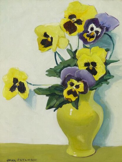 Jane Peterson, Pansies in a Yellow Vase